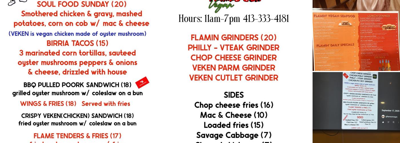 Flame on Vegan Menu