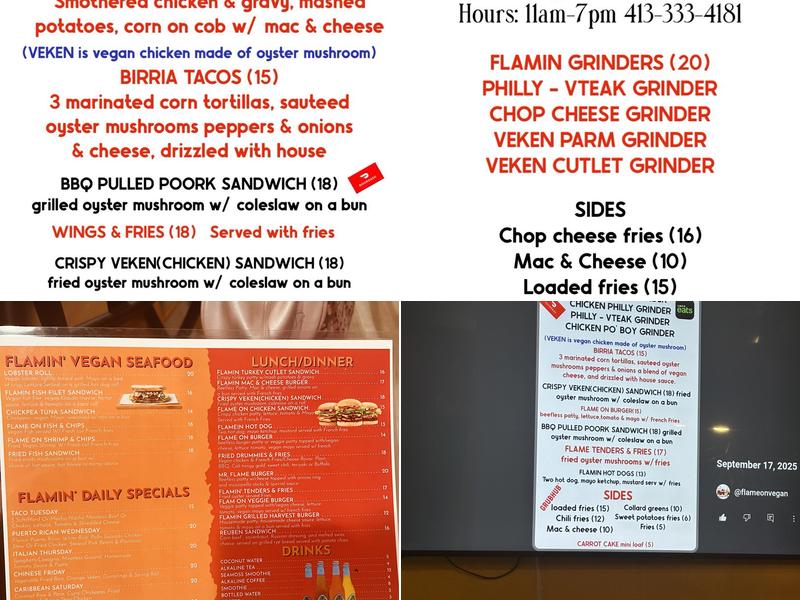 Flame on Vegan Menu