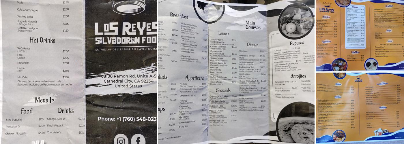 Los Reyes Salvadorian Food Menu