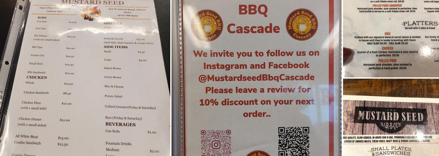 Mustard Seed BBQ Cascade Menu