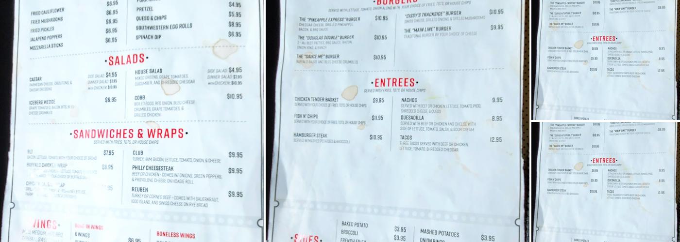 Cissy's Trackside Pub Menu