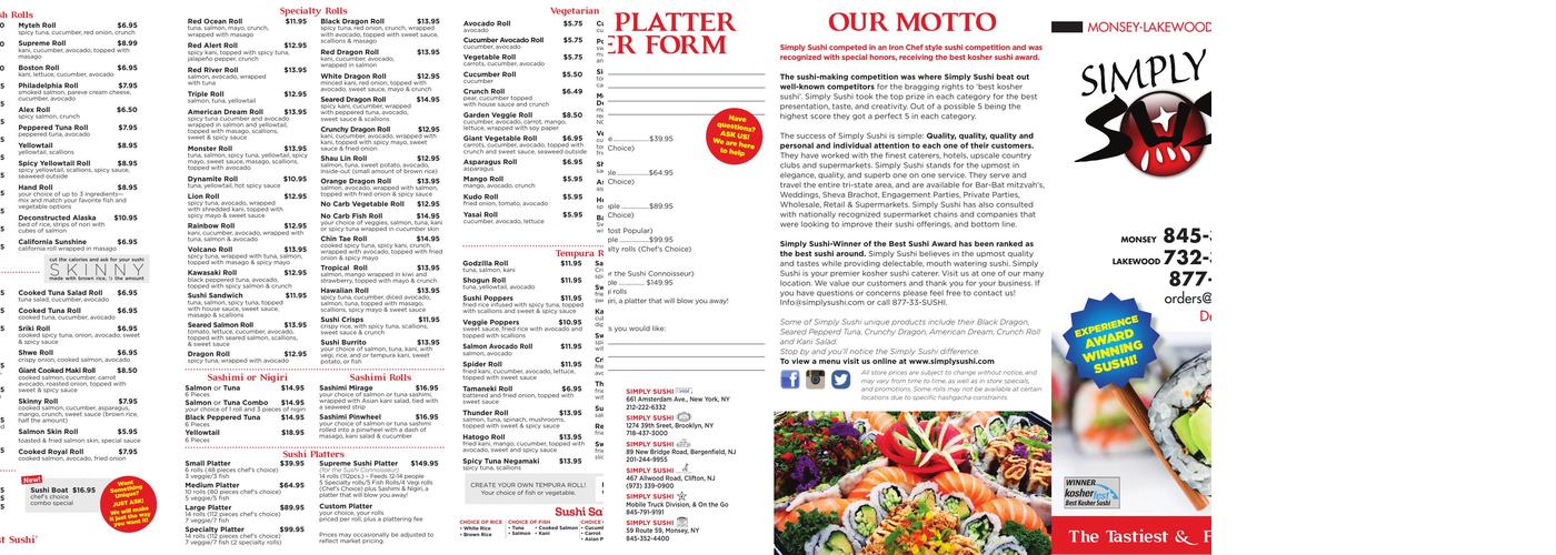 Simply Sushi Menu