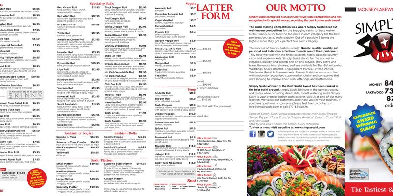 Simply Sushi Menu