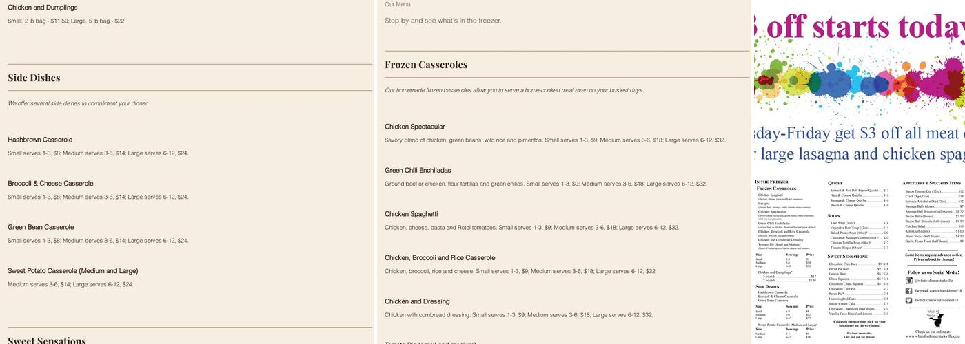 What's For Dinner Menu