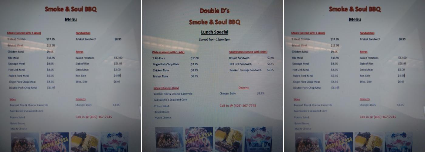 Double D's Smoke and Soul BBQ Menu