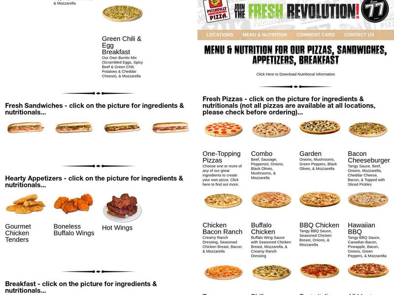 Piccadilly Circus Pizza Menu