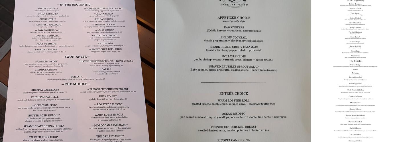 Res American Bistro Menu