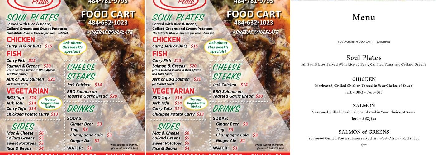 Sheba's Soul Plate restaurant Menu