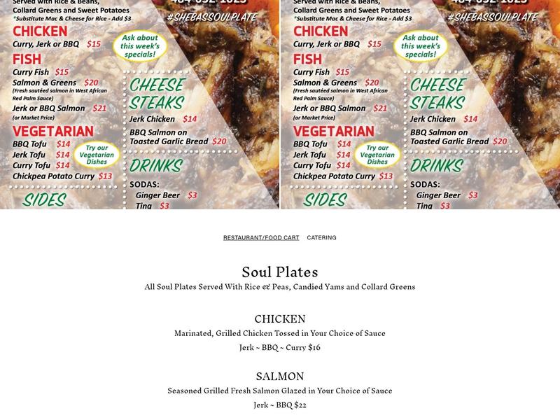 Sheba's Soul Plate restaurant Menu