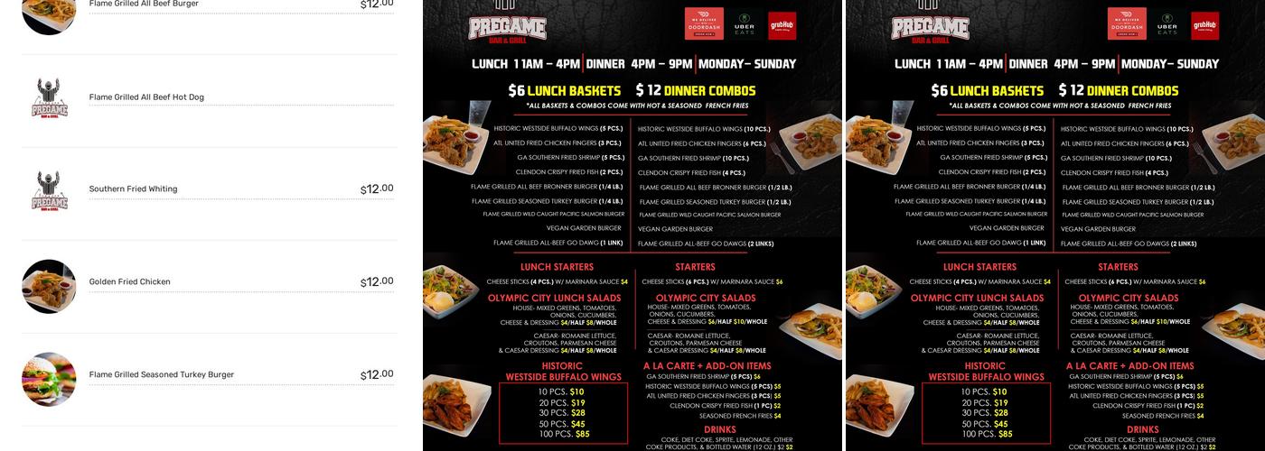 Pregame Bar & Grill Menu