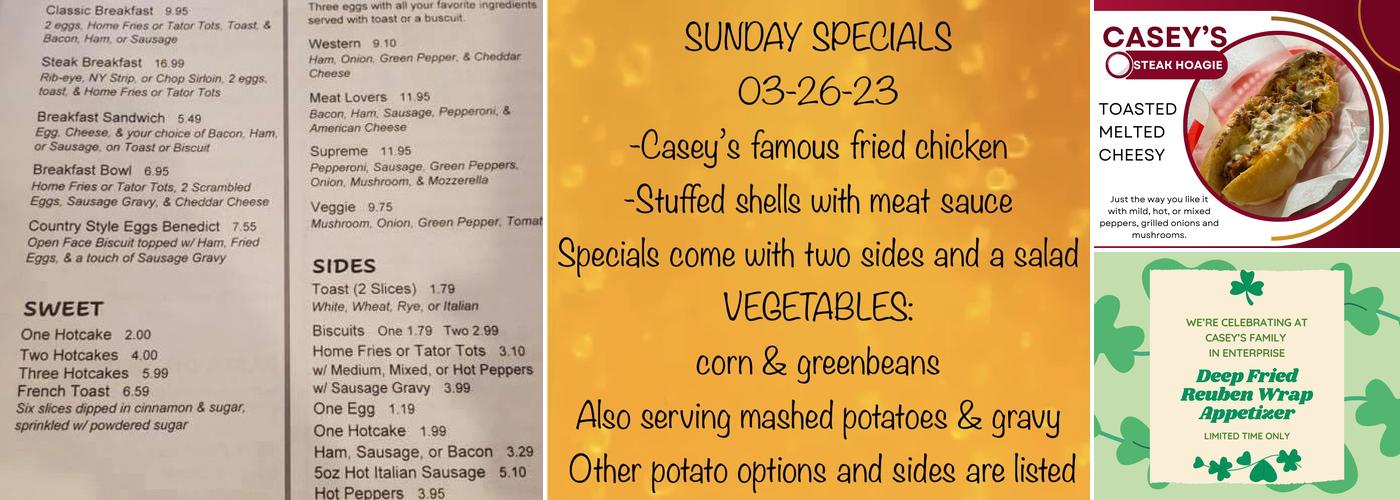 Casey's Menu
