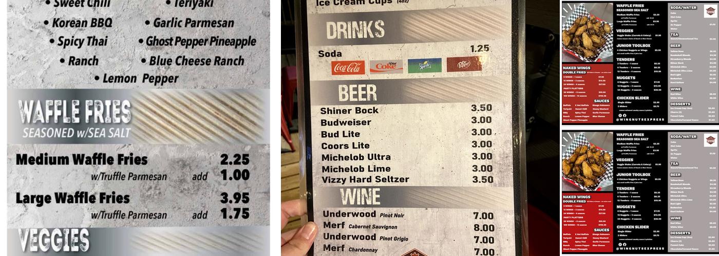 WingNuts Express Menu