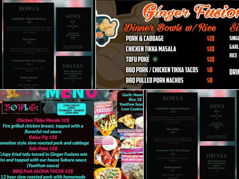 Ginger Fusion Menu