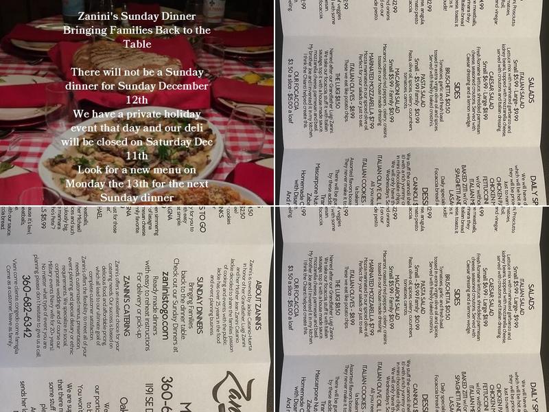 Zanini’s Deli Menu