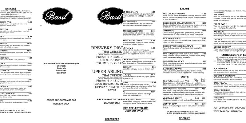 Basil Thai Cafe Menu