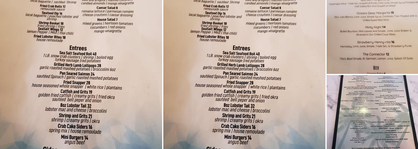 Sea Salt Seafood Lounge Menu
