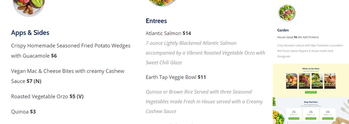 Earth Tap Atlanta Menu