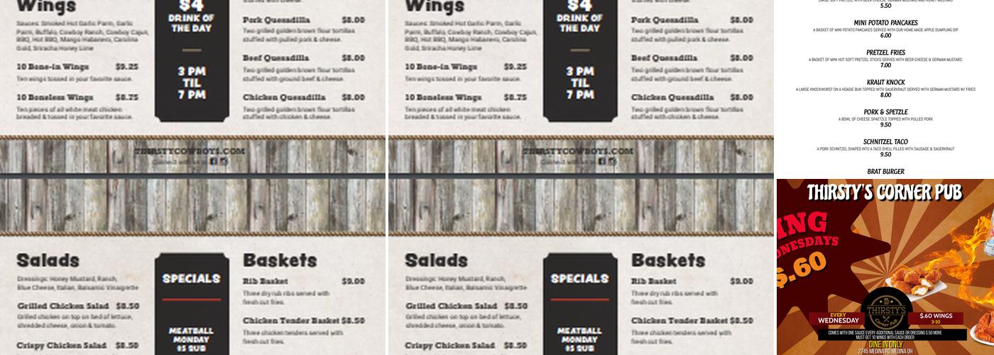 Thirsty's Corner Pub Menu