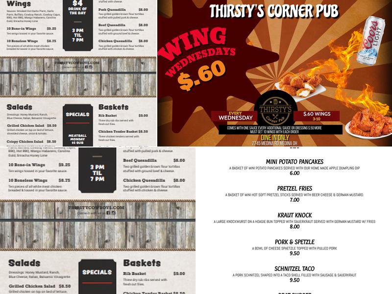 Thirsty's Corner Pub Menu