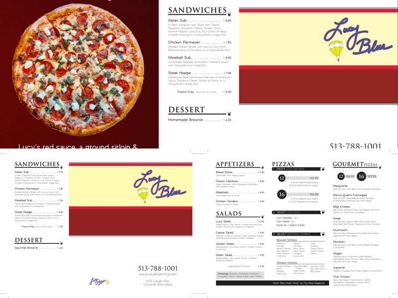Lucy Blue Pizza Menu