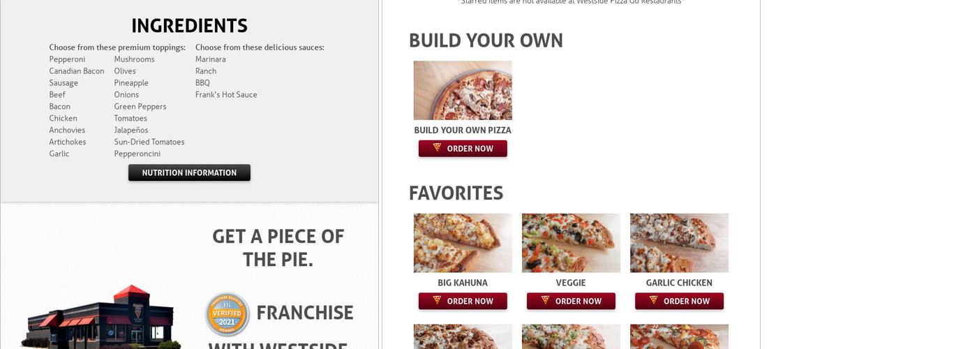 Westside Pizza Menu