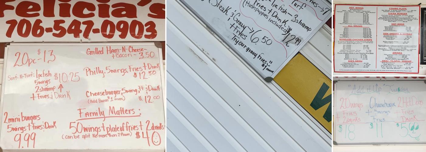 Felicia's Wrens Location Menu