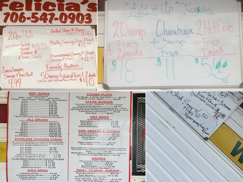 Felicia's Wrens Location Menu