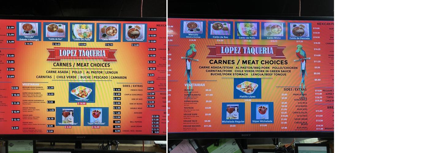 Lopez Taqueria Menu