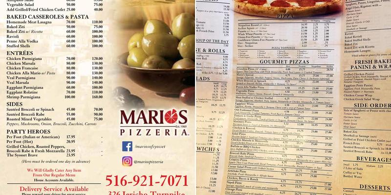 Mario's Pizzeria of Levittown Menu