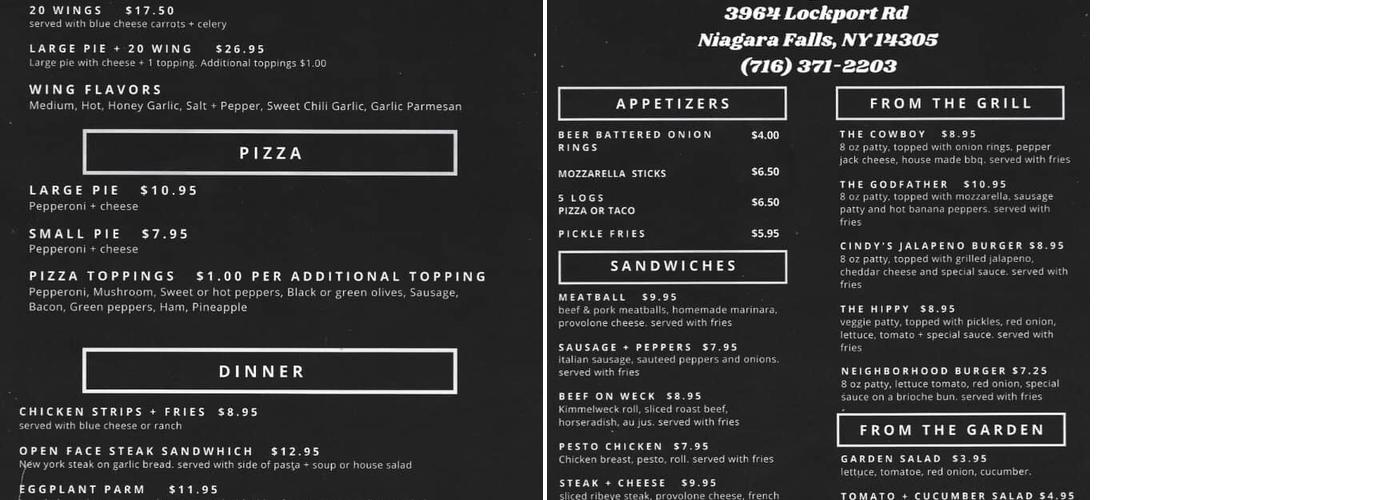 Neighborhood Bar and Grill Menu