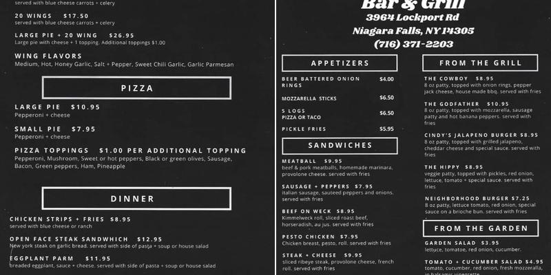 Neighborhood Bar and Grill Menu