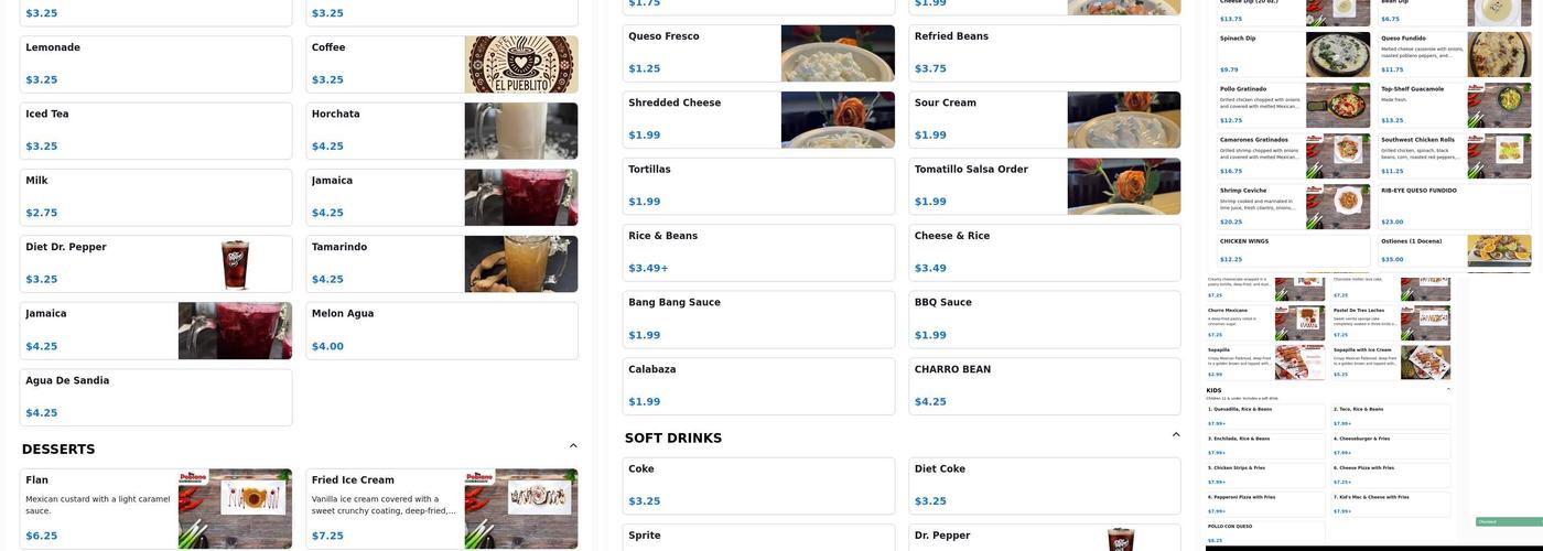 El poblano Grill & Cantina Menu