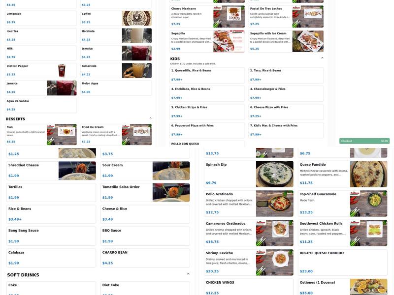 El poblano Grill & Cantina Menu