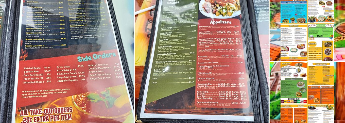 El Centenario Menu