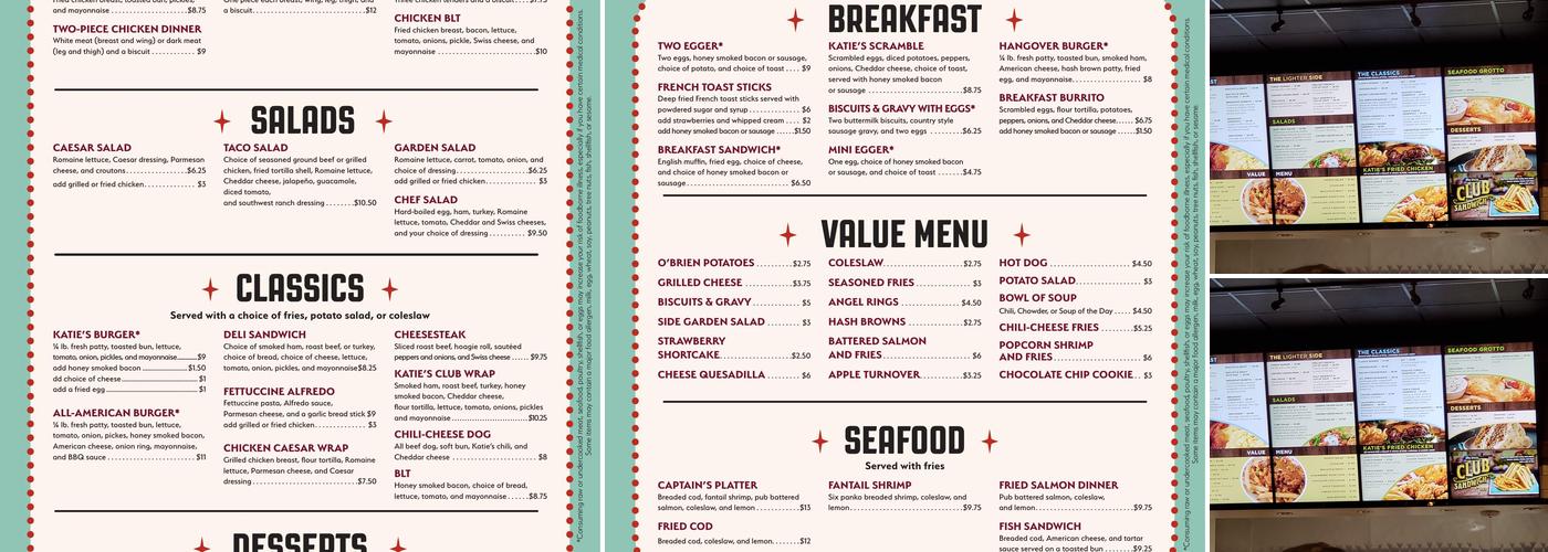 Katie’s kitchen Menu