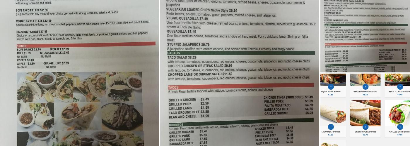 Ruby's Tex-Mex Menu