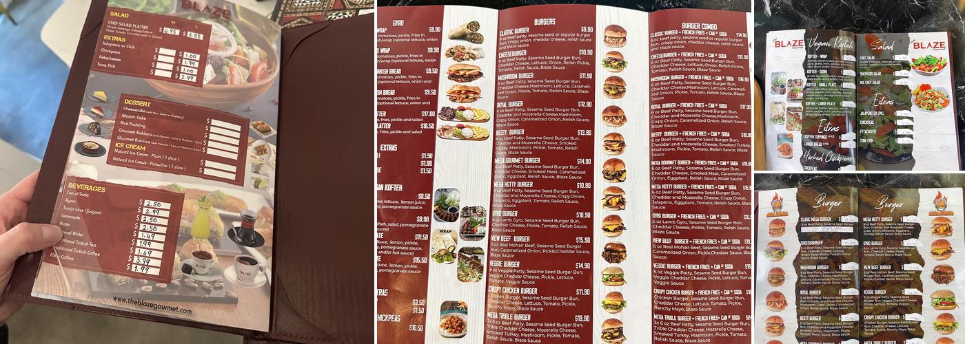 The Blaze Gourmet, Burger-Gyro-Vegan Kofteh Menu