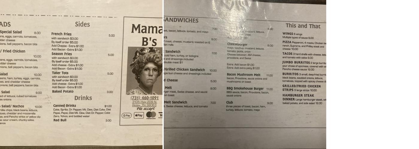 Mama B’s Menu