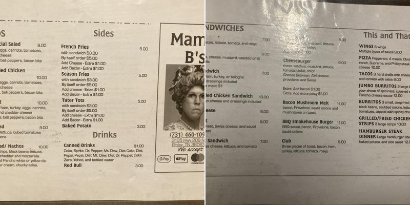Mama B’s Menu