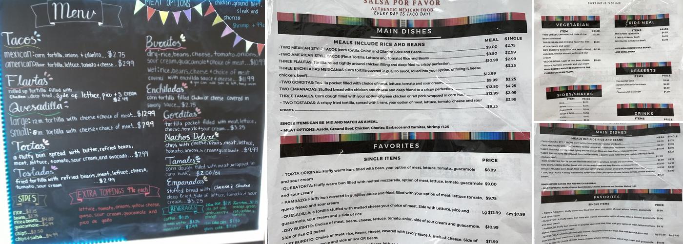 Salsa Por Favor Menu
