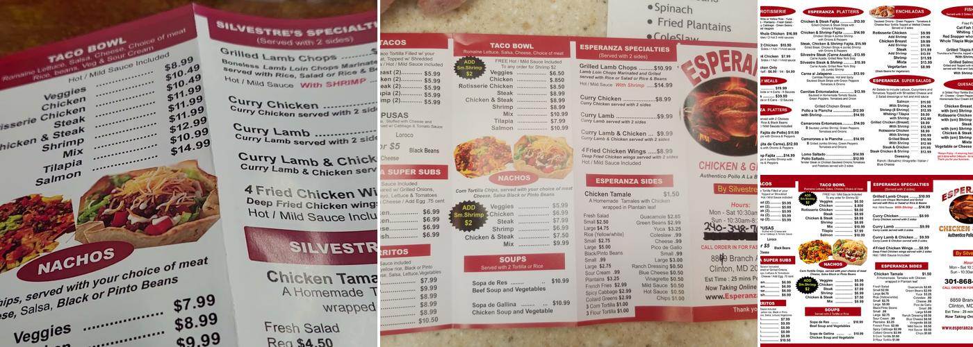 Esperanza Chicken Menu