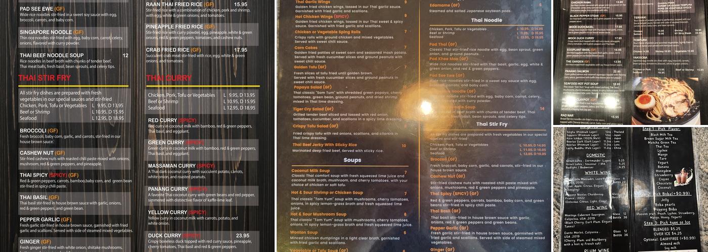 Raan Thai Menu