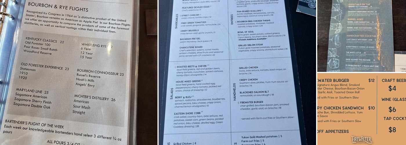 Firewater Kitchen & Bar Menu