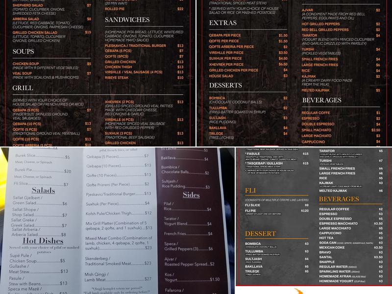 Arberia Menu