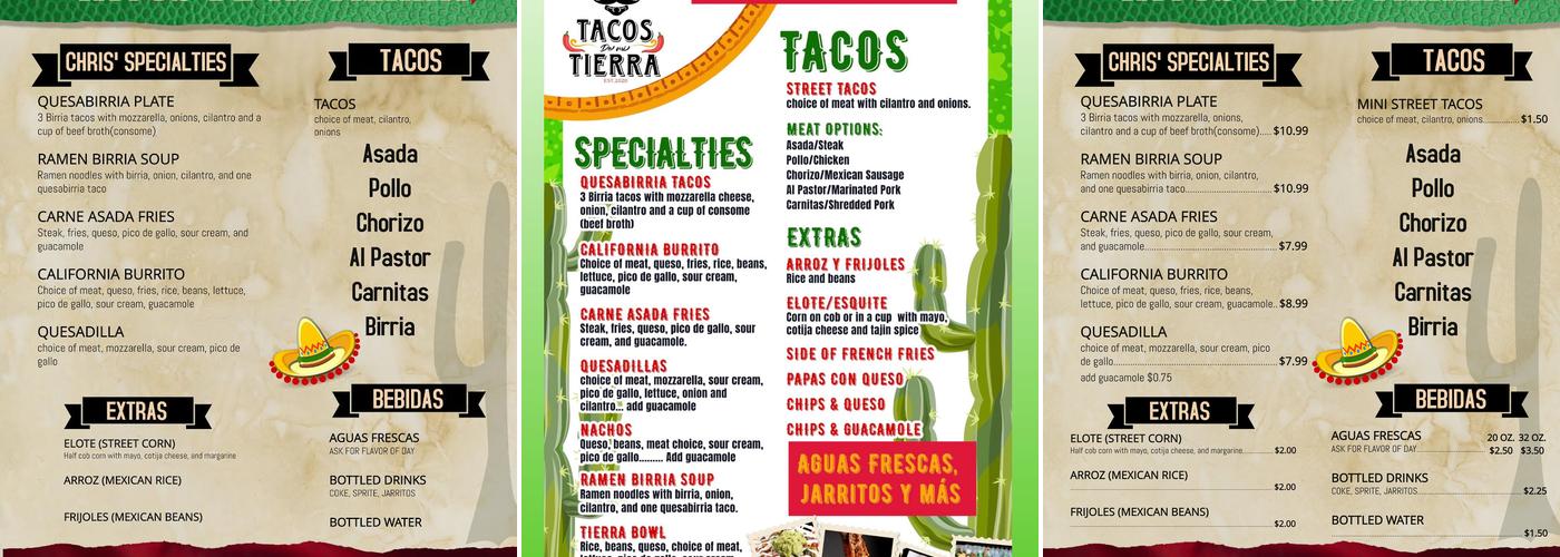 Tacos De Mi Tierra Menu