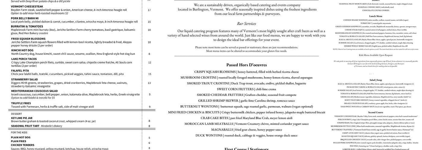 Farmers and Foragers Dockside Menu