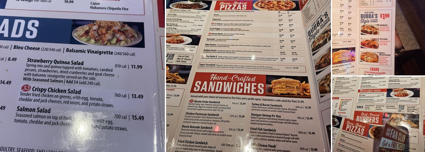 Bubba's 33 Menu