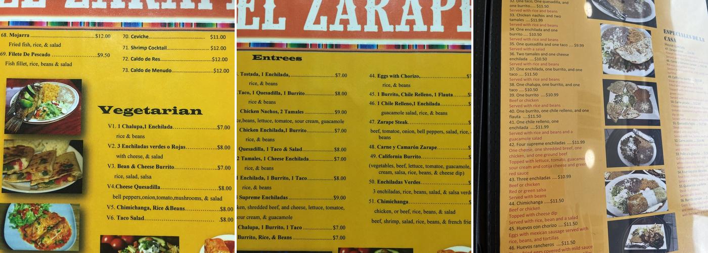 El Zarape Menu