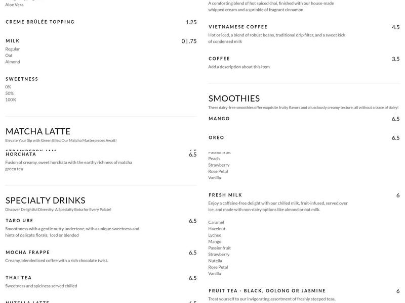 Mr Z's Crêpes & Teas Menu