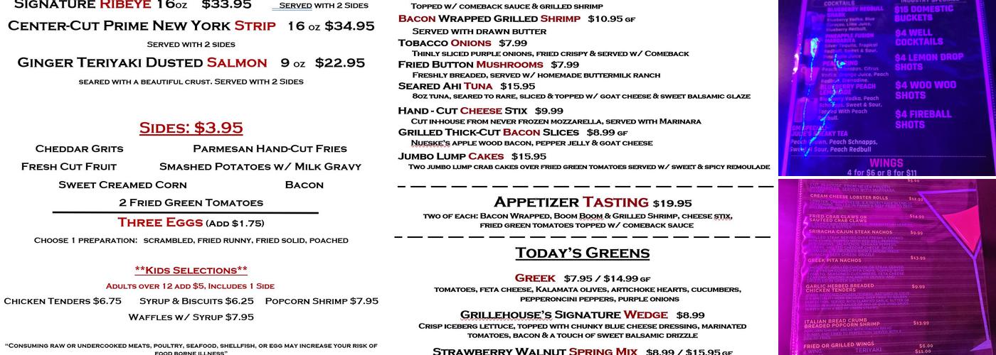 The Grillehouse of Tupelo Menu
